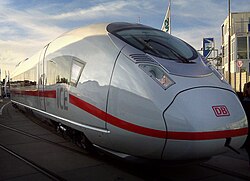 Latest ICE 3 version, a Siemens Velaro D at InnoTrans 2010, after handover of first train to DB. These trains have been designated The New ICE 3.