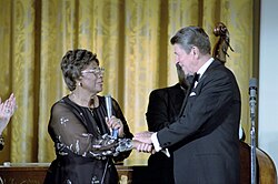 United States president Ronald Reagan with jazz singer Ella Fitzgerald in 1981.