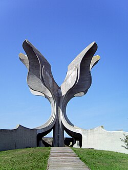 Stone Flower, a monument dedicated to the victims of Jasenovac concentration camp, a major site of the Genocide of Serbs during the World War II.