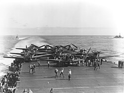 American Douglas SBD Dauntless dive-bombers onboard the USS Enterprise during the Battle of Midway, 4 June 1942