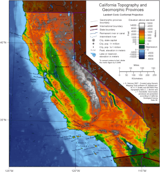 Topographic map of California