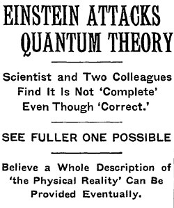 Article headline regarding the EPR paradox paper in the May 4, 1935, issue of The New York Times