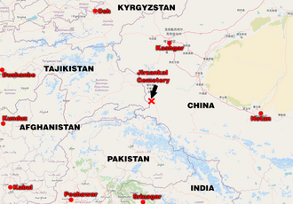 Present-day map of the Jirzankal Cemetery, site of the earliest evidence of cannabis smoking