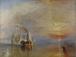J. M. W. Turner's atmospheric work was influential on the birth of Impressionism, here The Fighting Temeraire (1839).