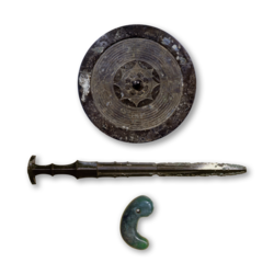An artist's impression of the Three Sacred Treasures. The actual regalia remains unseen.