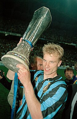 Dennis Bergkamp after winning the 1994 UEFA Cup.