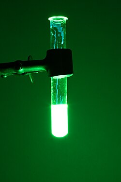 Chemiluminescence of cyalume, as found in a glow stick