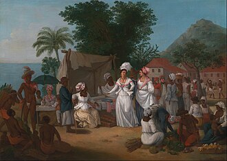 A Linen Market with enslaved Africans. West Indies, c. 1780