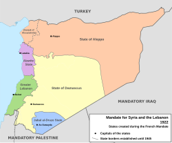 Map showing the states of the French Mandate from 1921 to 1922