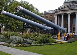 15-inch guns outside the museum; the nearer gun from HMS Ramillies, the other from HMS Resolution