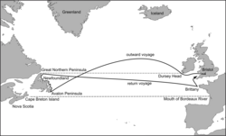 Route of 1497 voyage posited by Jones and Condon