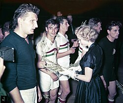 1952 Miss Universe Armi Kuusela awarding the Hungarian team