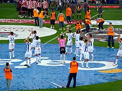 Recre players greeting the fans before a 2008–09 La Liga fixture against Athletic.