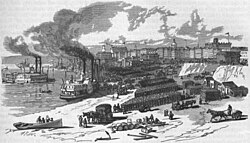 Woodcut representing the waterfront of Memphis, c. 1879