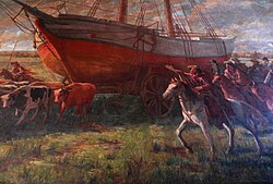 Garibaldi leading the Riograndense navy to Laguna.