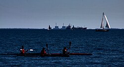 View of the Barsebäck nuclear power plant towers from the other side of the Øresund in Charlottenlund, Copenhagen.