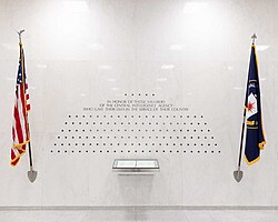 The 140 stars on the CIA Memorial Wall in the CIA headquarters, each representing a CIA officer killed in action