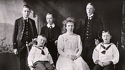 The royal children in 1912: (Back row l-r) Albert, Henry and David. (Front row l-r) John, Mary and George