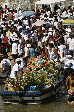 On her festival day in February, offerings to Yemanja are placed on boats and taken out to be cast into the water.[313]