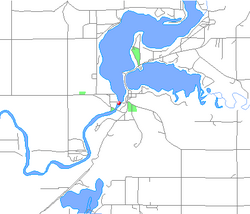 Location of Croton Dam (red dot). The Little Muskegon comes in from the east, while the Muskegon flows generally north to south.