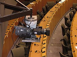 Camera in the hemicycle of the Paul-Henri Spaak building in Brussels