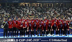 Al Ahly players with the 2021 FIFA Club World Cup bronze medals