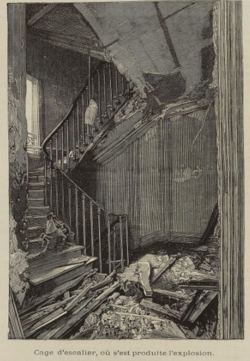 Representation of the aftermath of the Saint Germain bombing in L'Illustration (March 19, 1892),[54] an attack that ushered in the Ère des attentats