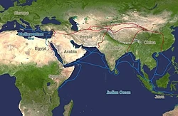 A map of the Silk Road trade route between Europe and Asia