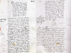 Letter of the King of Spain to Date Masamune (1616). The letter is friendly and asks for the support of the Christian faith, but does not mention trade, in spite of Date Masamune's own request (draft, preserved in the Seville archives, General Archive of the Indies).