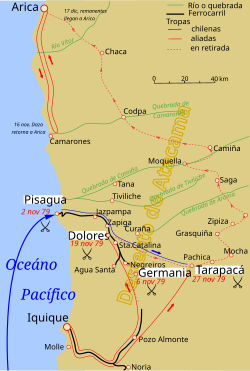 Landing and deployment of Chilean and Allied troops during the Campaign of Tarapacá, in November 1879.