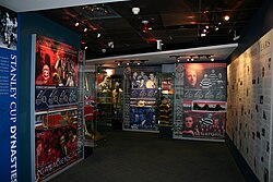 Exhibits and displays for the nine NHL dynasties recognized by the hall of fame