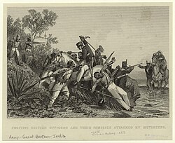 Fugitive British officers and their families attacked by mutineers.