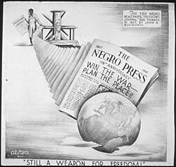 Charles Alston's illustration celebrating the 116th anniversary of African American newspapers