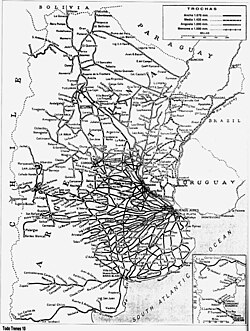 Argentina's rail network at its greatest extent (c. 1960)
