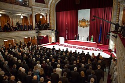 The ceremonial meeting of the Saeima in 2018 in honor of the 100th anniversary of the proclamation of the Republic of Latvia at the Latvian National Theatre, where the country was founded on 18 November 1918