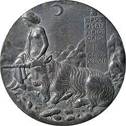 Cecilia Gonzaga (obverse), Innocence and Unicorn in Moonlit Landscape (reverse), by Pisanello (1447)