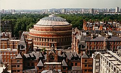 Royal Albert Hall, viewed from the south looking north towards Hyde Park, 1986.