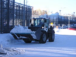 Loader removing snow in Jyväskylä, Finland