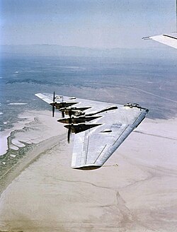 The Northrop YB-35 bomber prototype began its development during World War II.