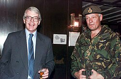 Walker with Prime Minister John Major at the Ilidza Compound in Sarajevo, Bosnia, during Operation Joint Endeavor