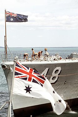 The Australian National Flag (top) was the basis of the Australian White Ensign (bottom).