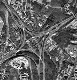 A diverging interchange at I-95 and I-695 in Baltimore in 1998.