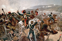British cavalry charging against Russian forces at Balaclava in 1854
