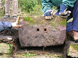Stone block from the Scotch gauge Ardrossan Railway used to construct a loading dock