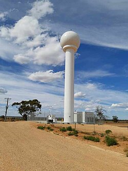 A weather radar in Mildura, Victoria operated by the Bureau of Meteorology