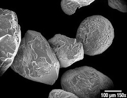 Scanning electron micrograph showing grains of silica sand