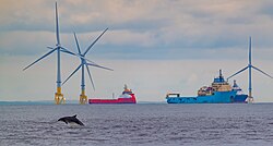 Ships off the coast of Aberdeen in the North Sea, supporting the production of North Sea oil and gas