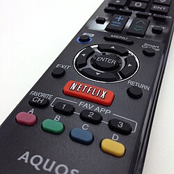 The older Netflix button on a Sharp Aquos TV remote