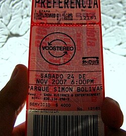 «Me verás Volver». Ticket for the Bogotá (Colombia) show. Soda Stereo reunited one million fans during their 2007 reunion tour.