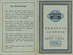 Identity document of the British occupation zone in Germany